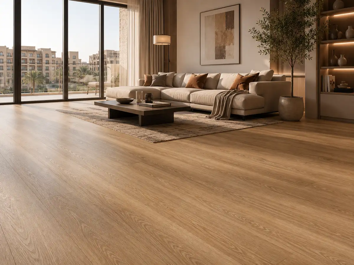 Close-up of vinyl click flooring plank edges