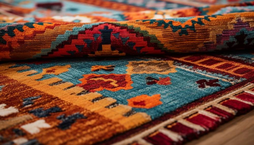 Close-up of a hand-knotted Persian-style rug on a polished floor in Dubai