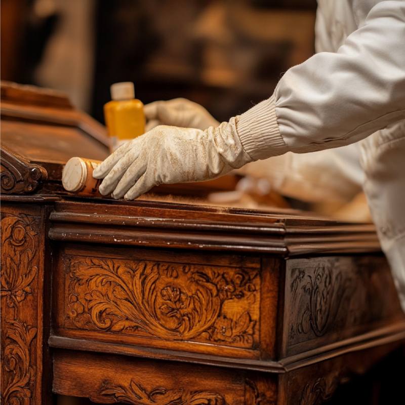 Upholstered antique armchair being restored