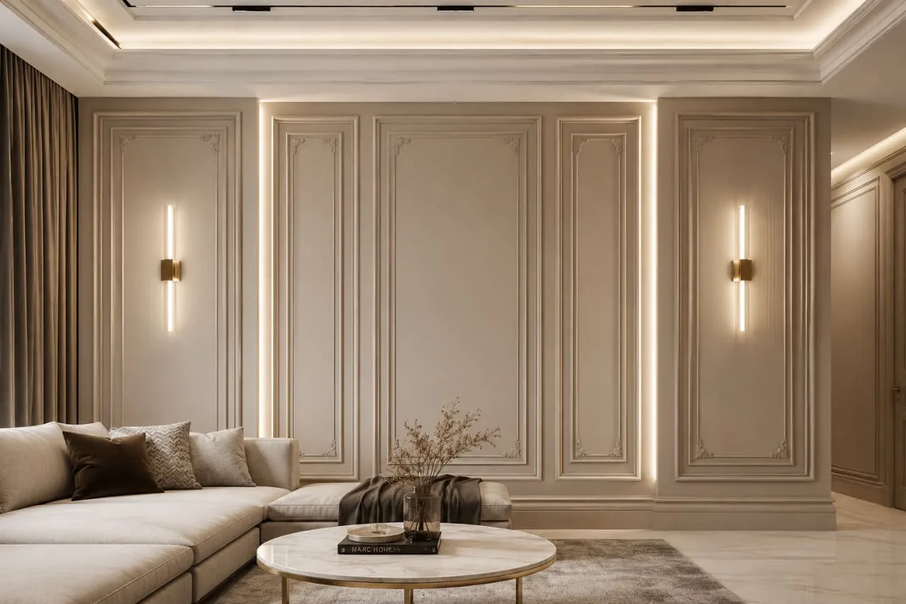 Elegant wall molding in a Dubai living room